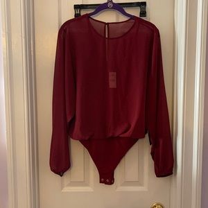 Burgundy chiffon body suit